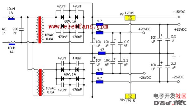 开关稳压电源:输出正负15v